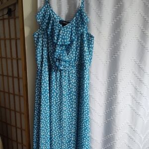 Kimchi Blue Turquoise Midi Sundress with Ruffled Spaghetti Straps